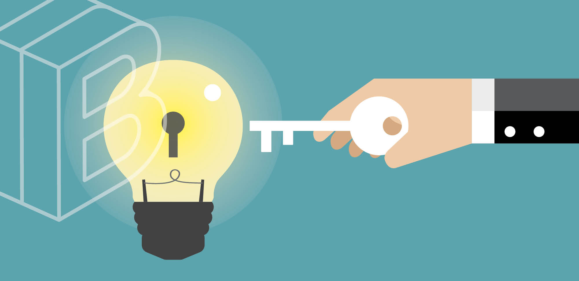 Banner image of a hand putting a key into a keyhole in a lightbulb