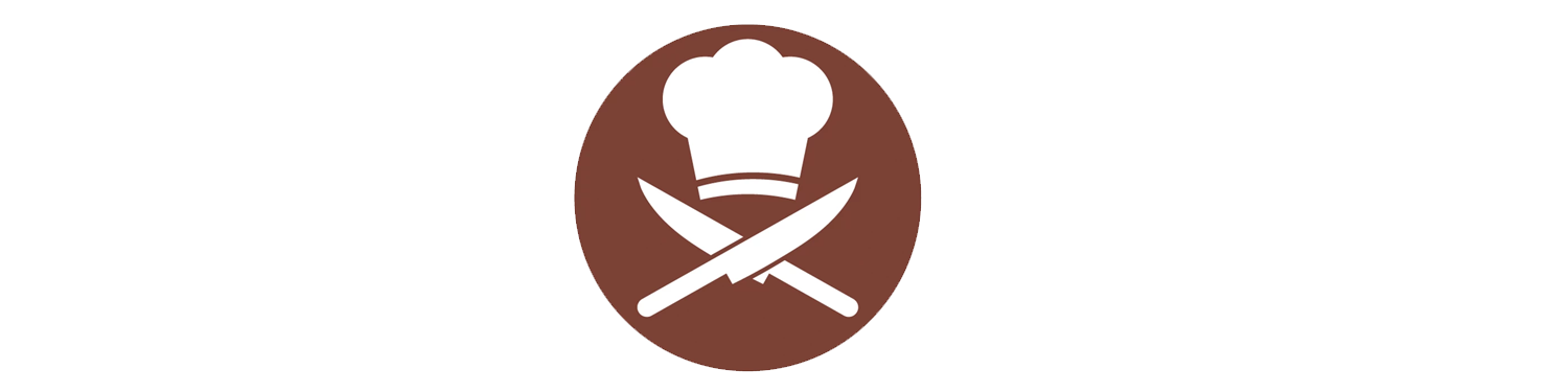 Chef Community Logo of a white chef's hat and white knives forming an X against a brown, circular background