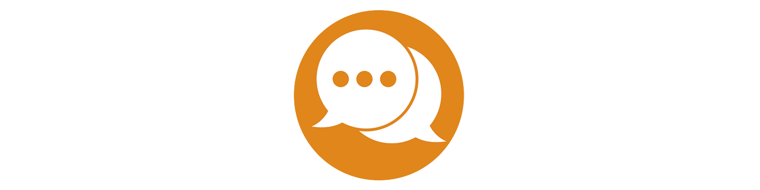 Communications Community Logo of two white speech bubbles overlapping against an orange background