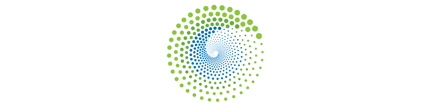 Club Wellness Community Logo of a blue and green circle made of dots in a spiral pattern